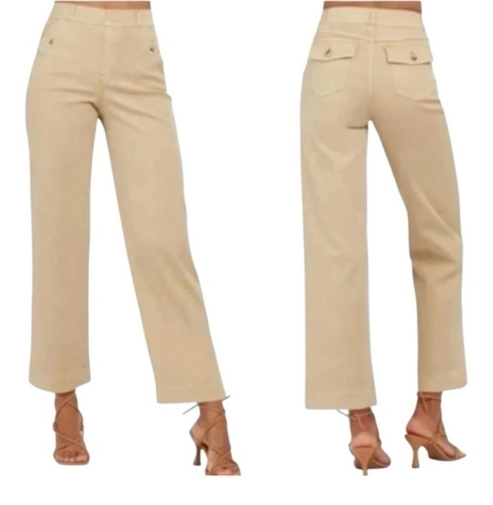 Spanx Stretch Twill Cropped Wide Leg Pants XL Beige Pull On Comfort Stretch
